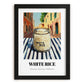 White Rice – Italian Street Café Scene, Shelf Stock Painting, in sleek black frame