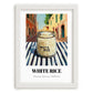 White Rice – Italian Street Café Scene, Shelf Stock Painting, placed in minimal white frame