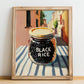 Black Rice – Italian Street Café Scene, Dry Goods Wall Art, no-text version framed in wood