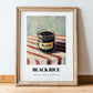 Black Rice – on Striped Tablecloth, Pantry Painting, in wooden frame leaning on the floor