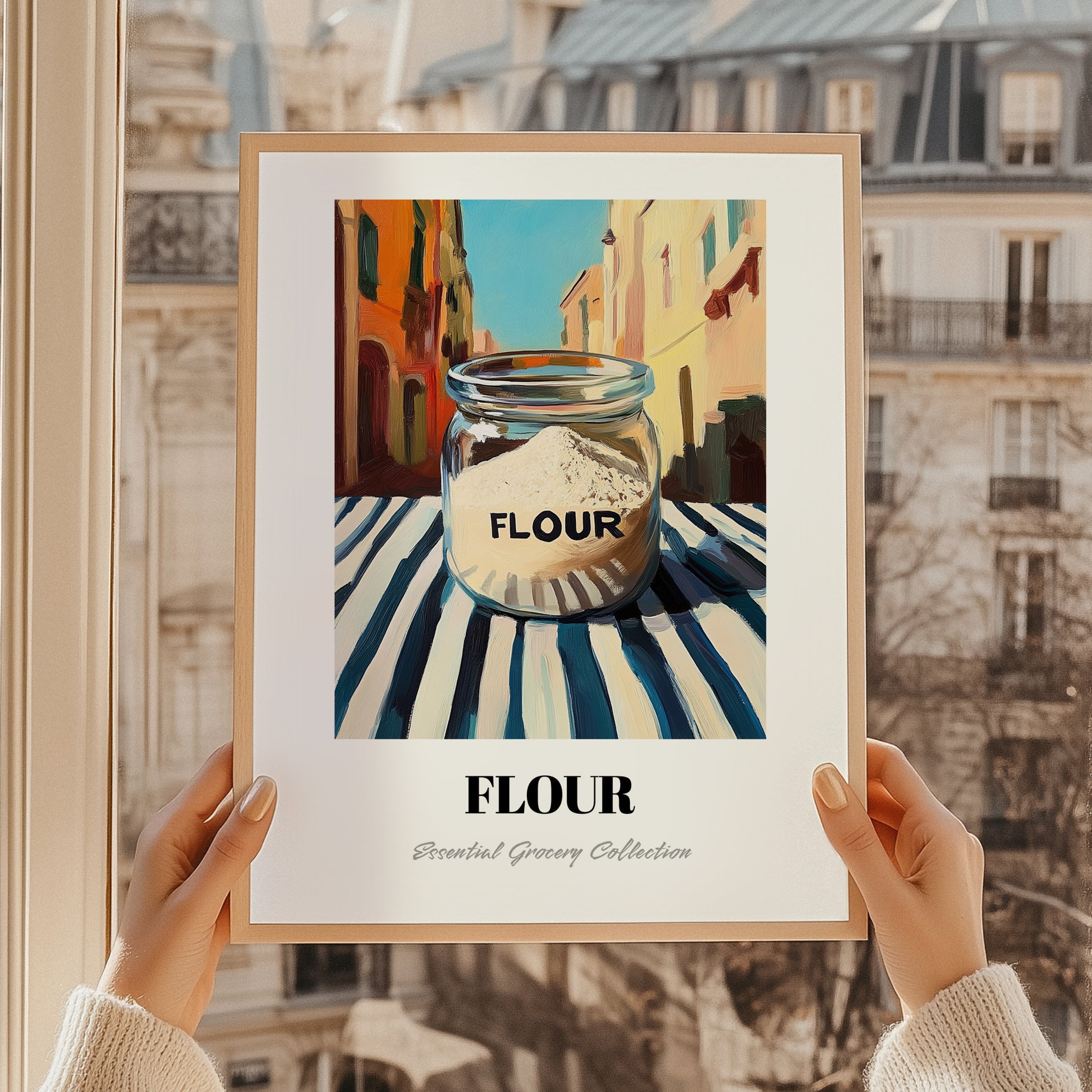 Flour – Italian Street Café Scene, Dough Wall Art, styled in a charming Paris street view