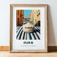 Flour – Italian Street Café Scene, Dough Wall Art, in wooden frame leaning on the floor