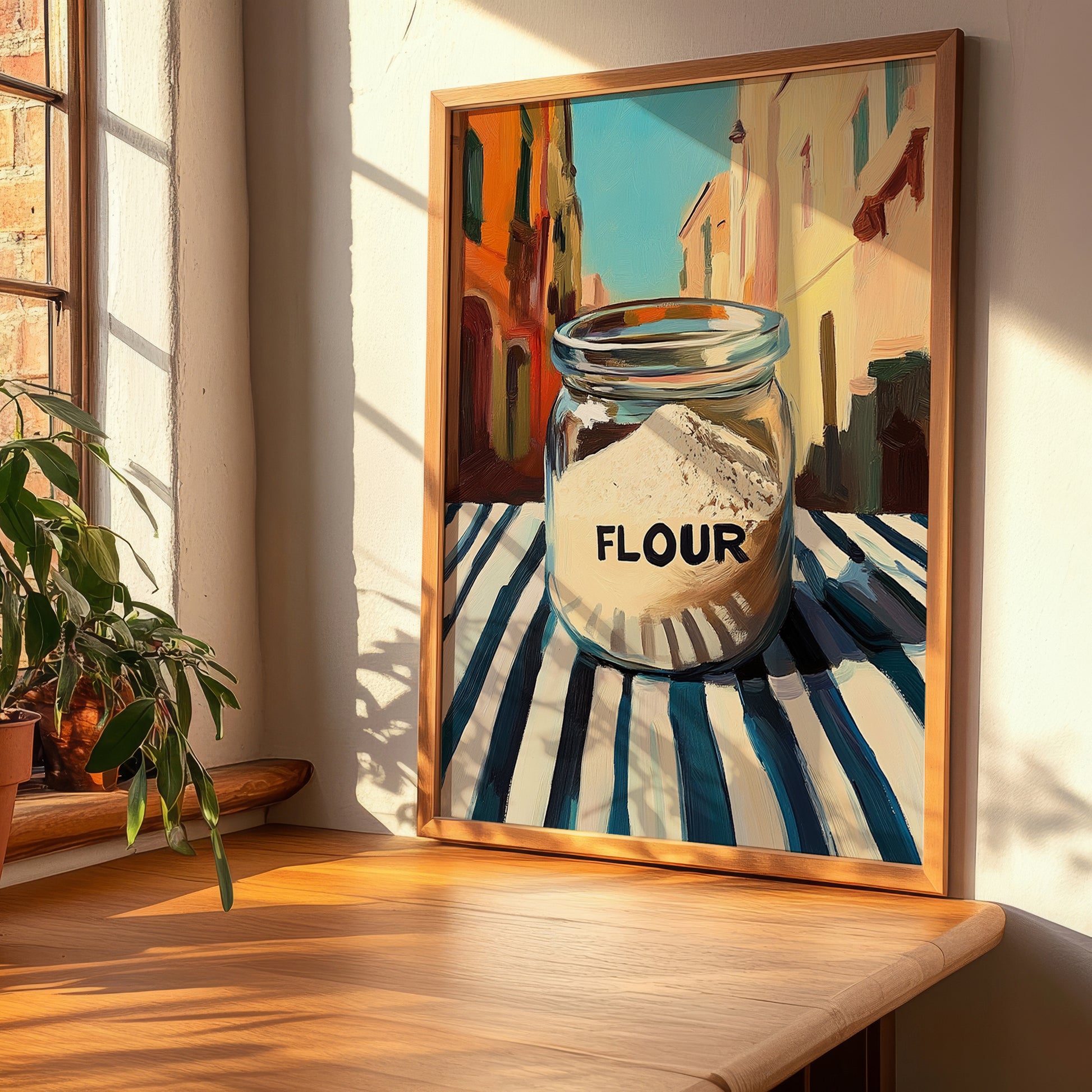 Flour – Italian Street Café Scene, Dough Wall Art, clean layout with no caption