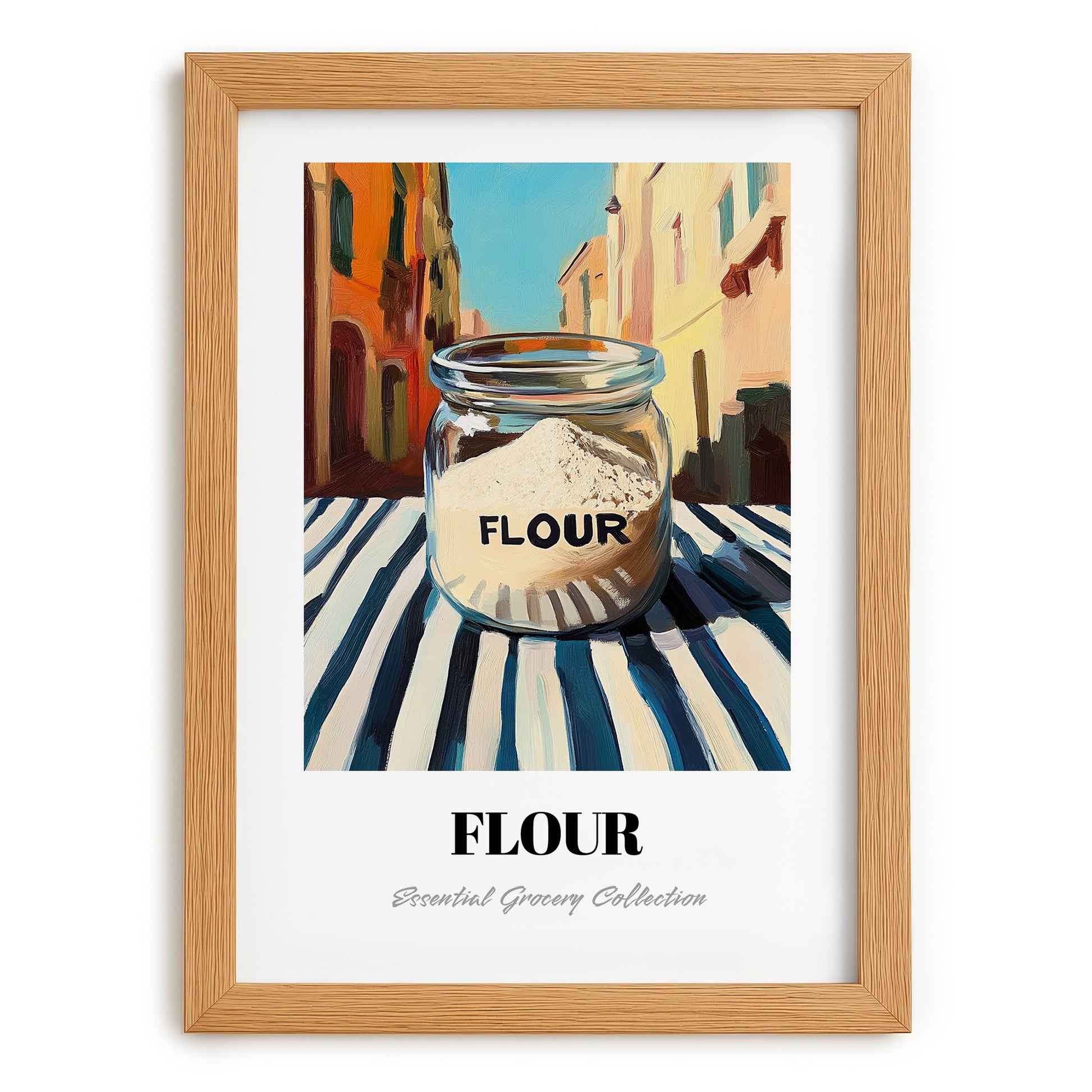 Flour – Italian Street Café Scene, Dough Wall Art, set in oak frame