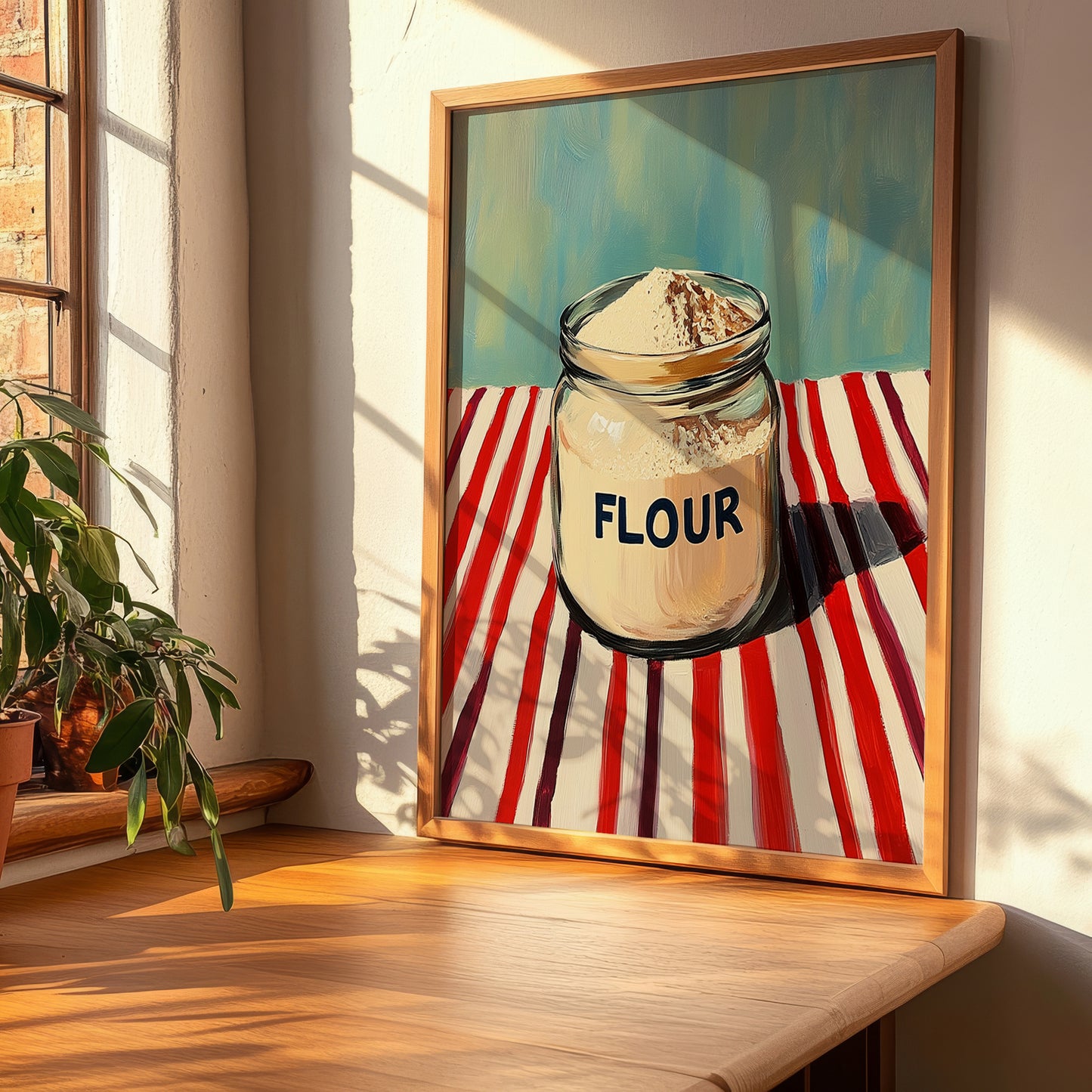 Flour – on Striped Tablecloth, Dough Poster, clean layout with no caption