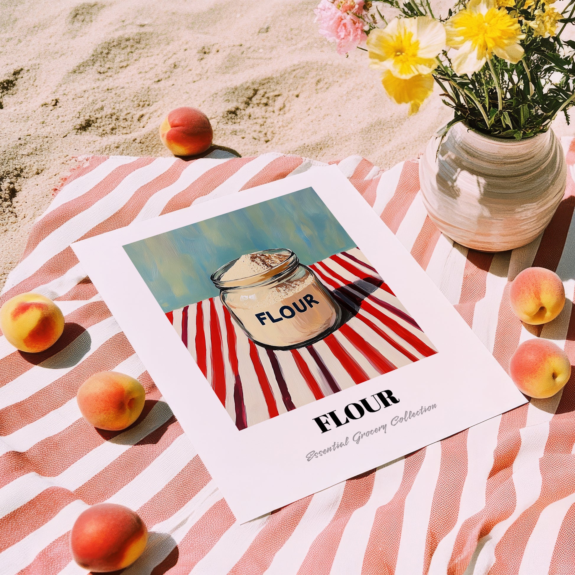 Flour – on Striped Tablecloth, Dough Poster, unframed on coastal sand