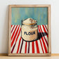 Flour – on Striped Tablecloth, Dough Poster, no-text version framed in wood