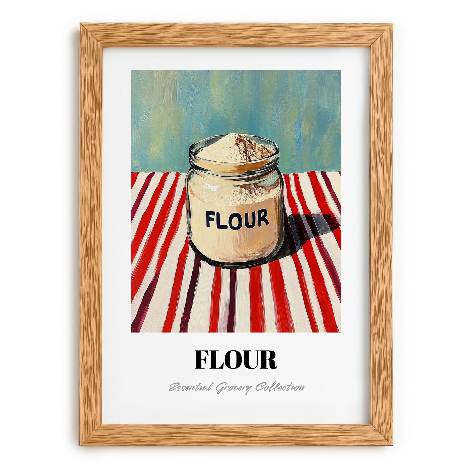 Flour – on Striped Tablecloth, Dough Poster, set in oak frame