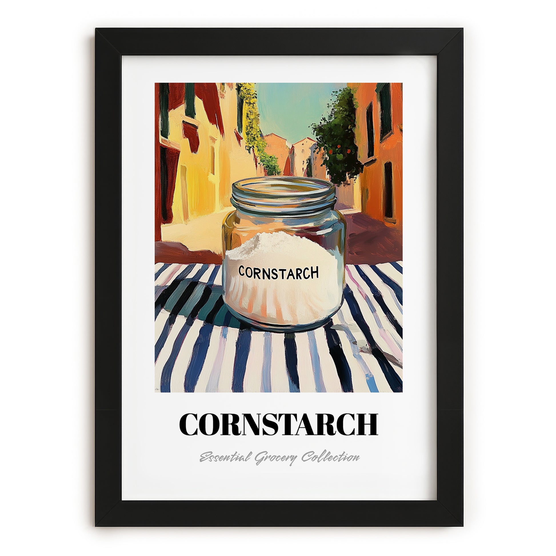 Cornstarch – Italian Café on the Corner, Dough Illustration, in sleek black frame