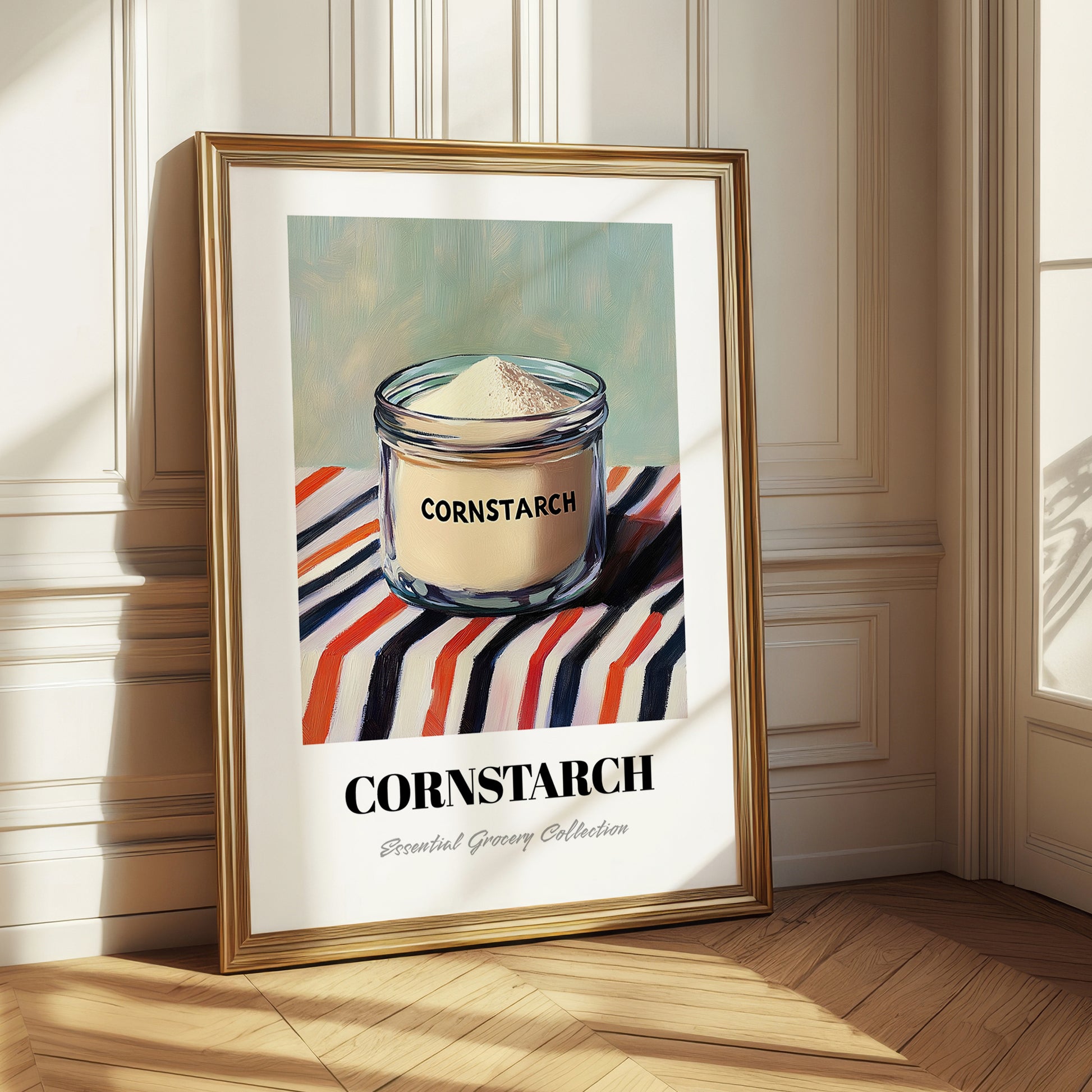Cornstarch – on Striped Tablecloth, Dough Print