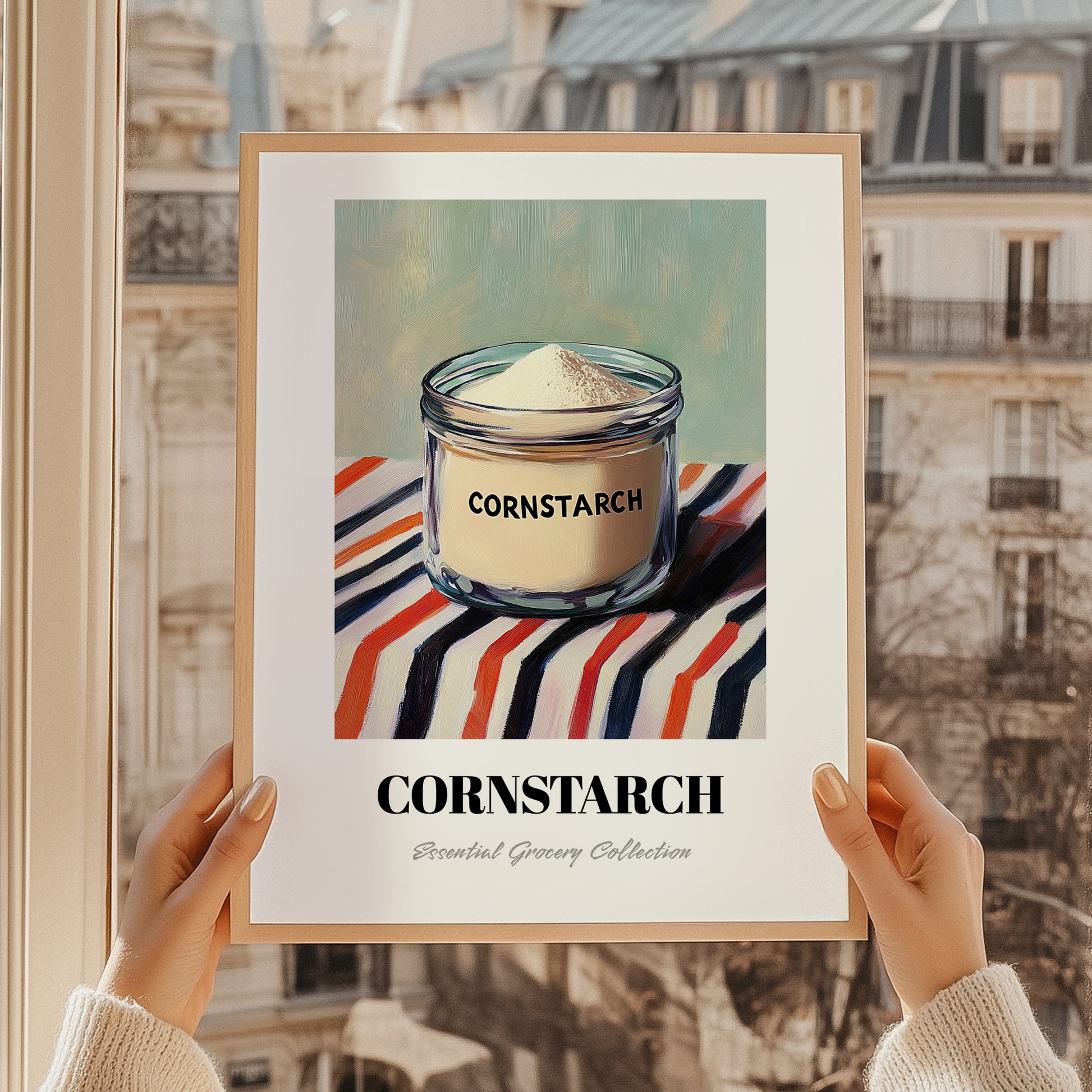 Cornstarch – on Striped Tablecloth, Dough Print, styled in a charming Paris street view