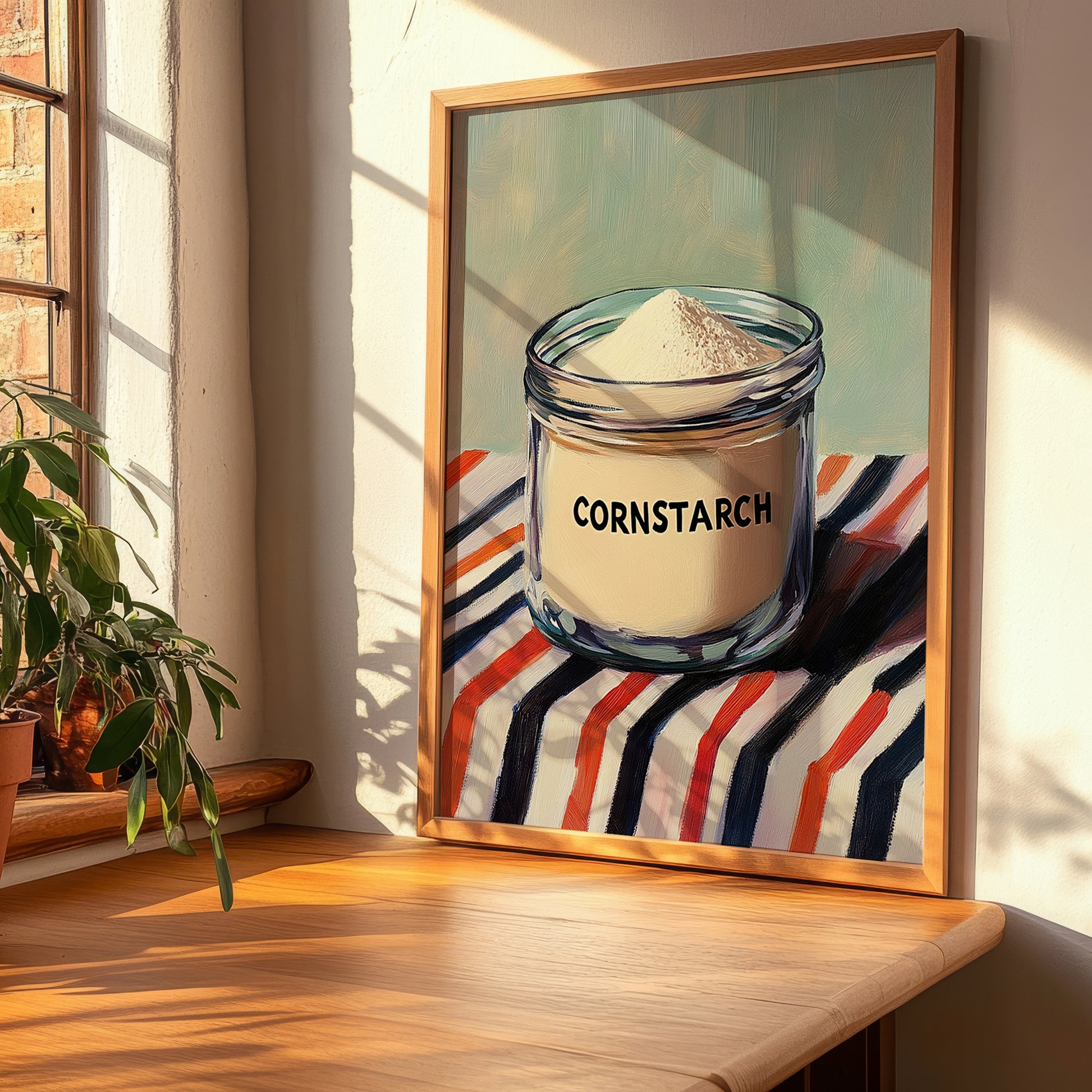Cornstarch – on Striped Tablecloth, Dough Print, clean layout with no caption