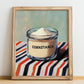 Cornstarch – on Striped Tablecloth, Dough Print, no-text version framed in wood