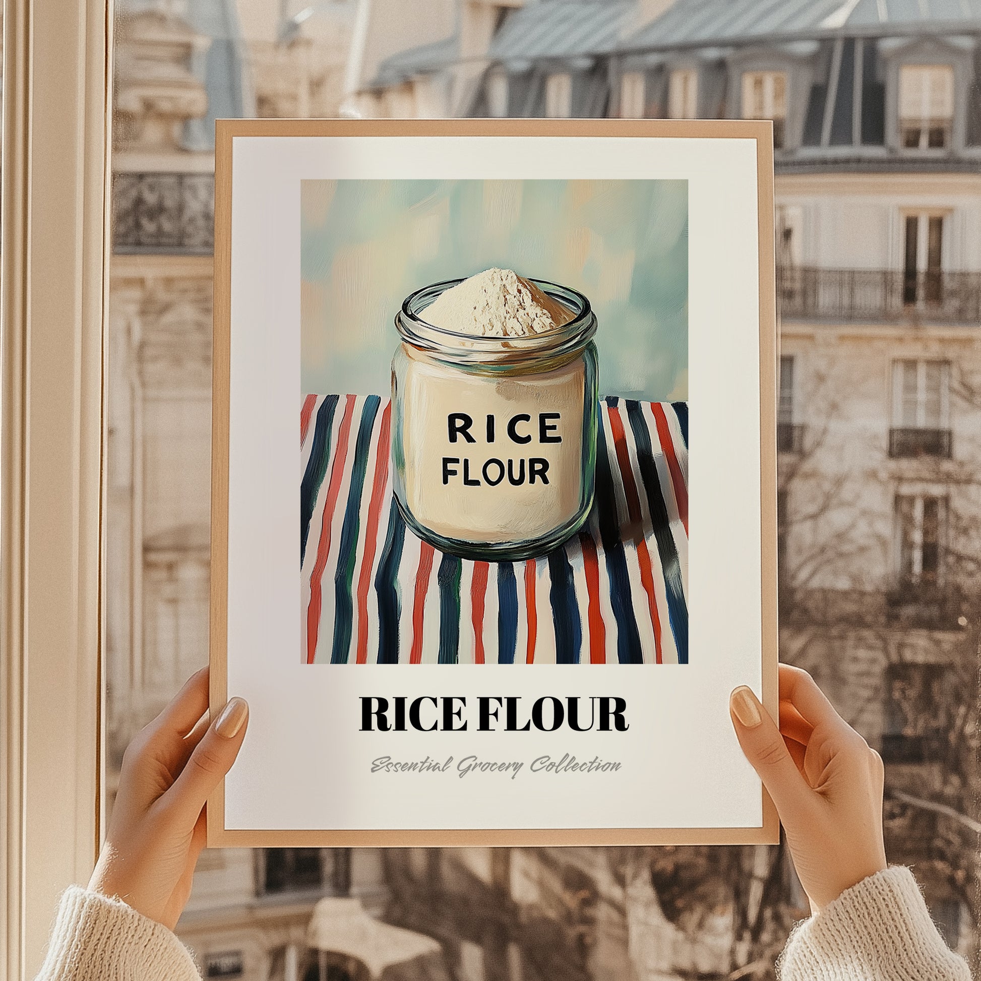 Rice Flour – on Striped Tablecloth, Dough Still Life, styled in a charming Paris street view