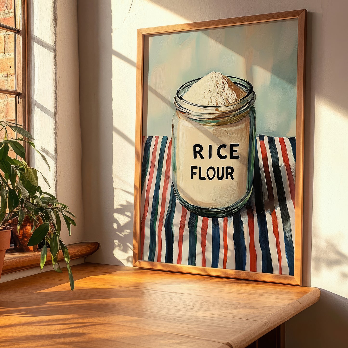 Rice Flour – on Striped Tablecloth, Dough Still Life, clean layout with no caption