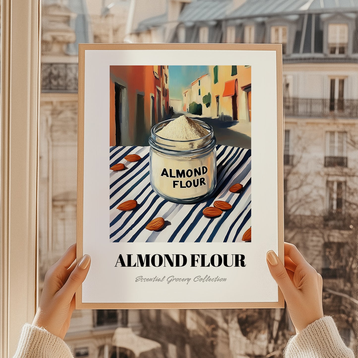 Almond Flour – Italian Urban Café Scene, Dough Wall Art, styled in a charming Paris street view