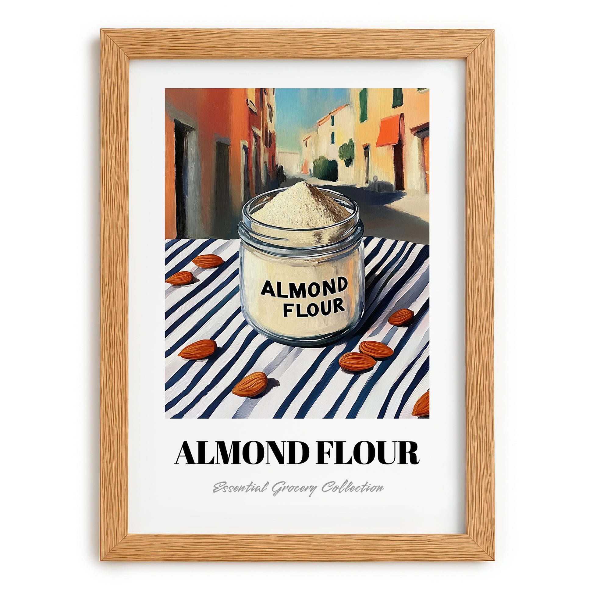 Almond Flour – Italian Urban Café Scene, Dough Wall Art, set in oak frame