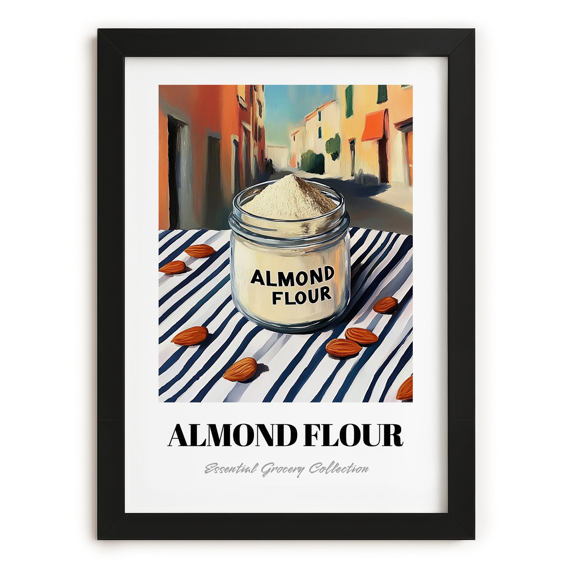 Almond Flour – Italian Urban Café Scene, Dough Wall Art, in sleek black frame