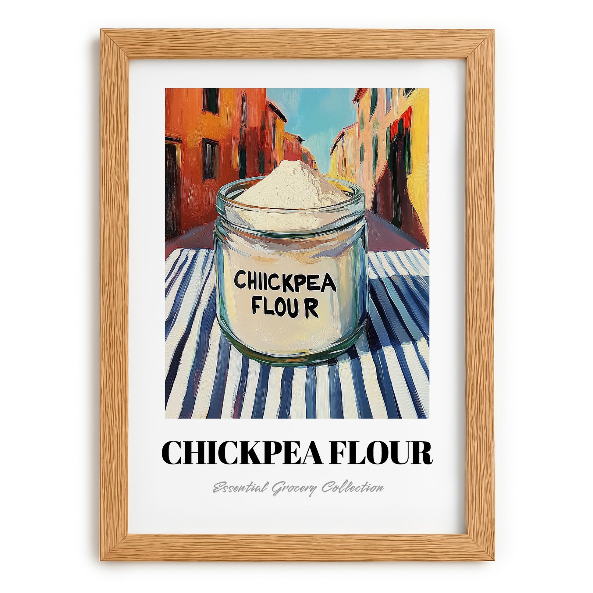 Chickpea Flour – Italian Café on the Corner, Dough Illustration, set in oak frame