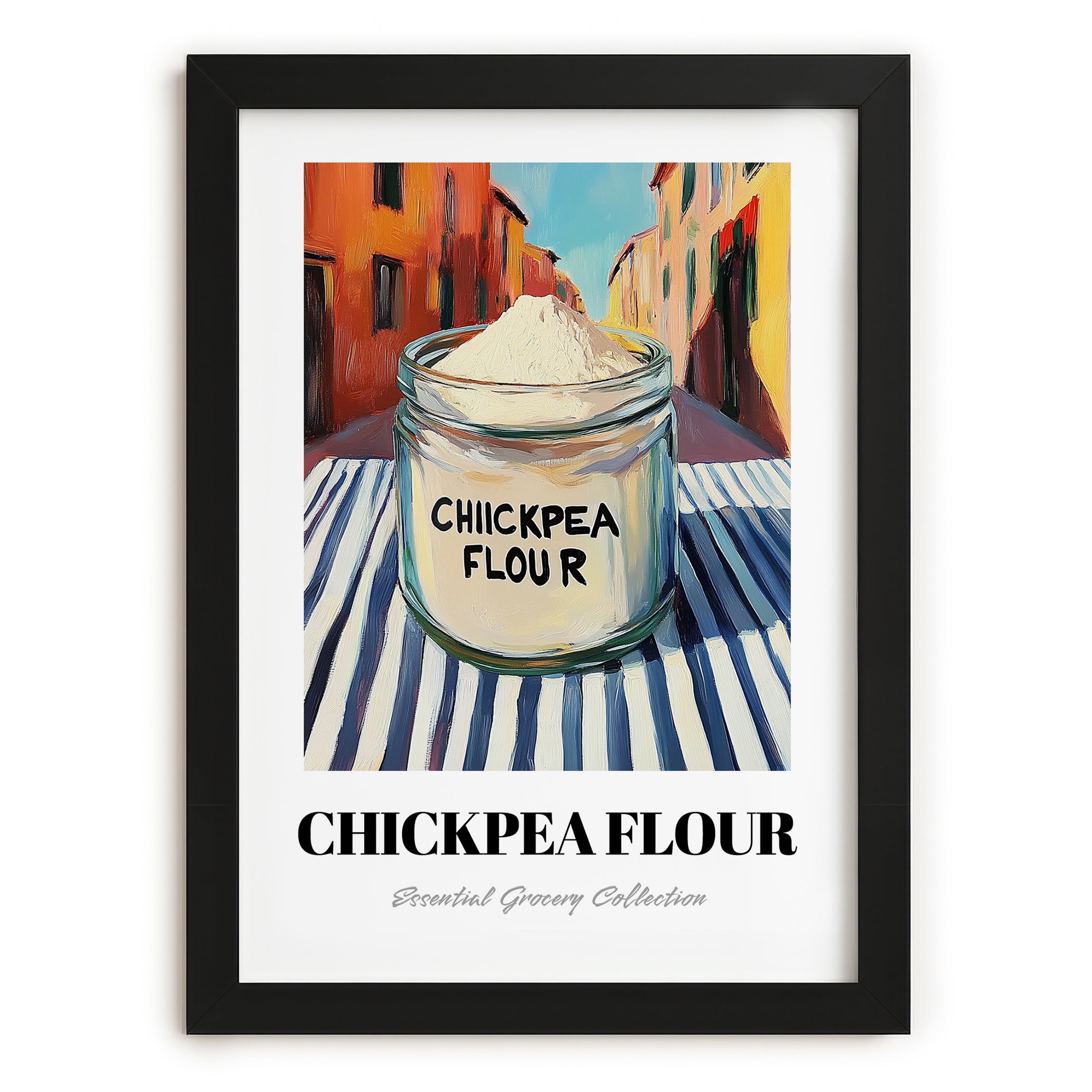 Chickpea Flour – Italian Café on the Corner, Dough Illustration, in sleek black frame