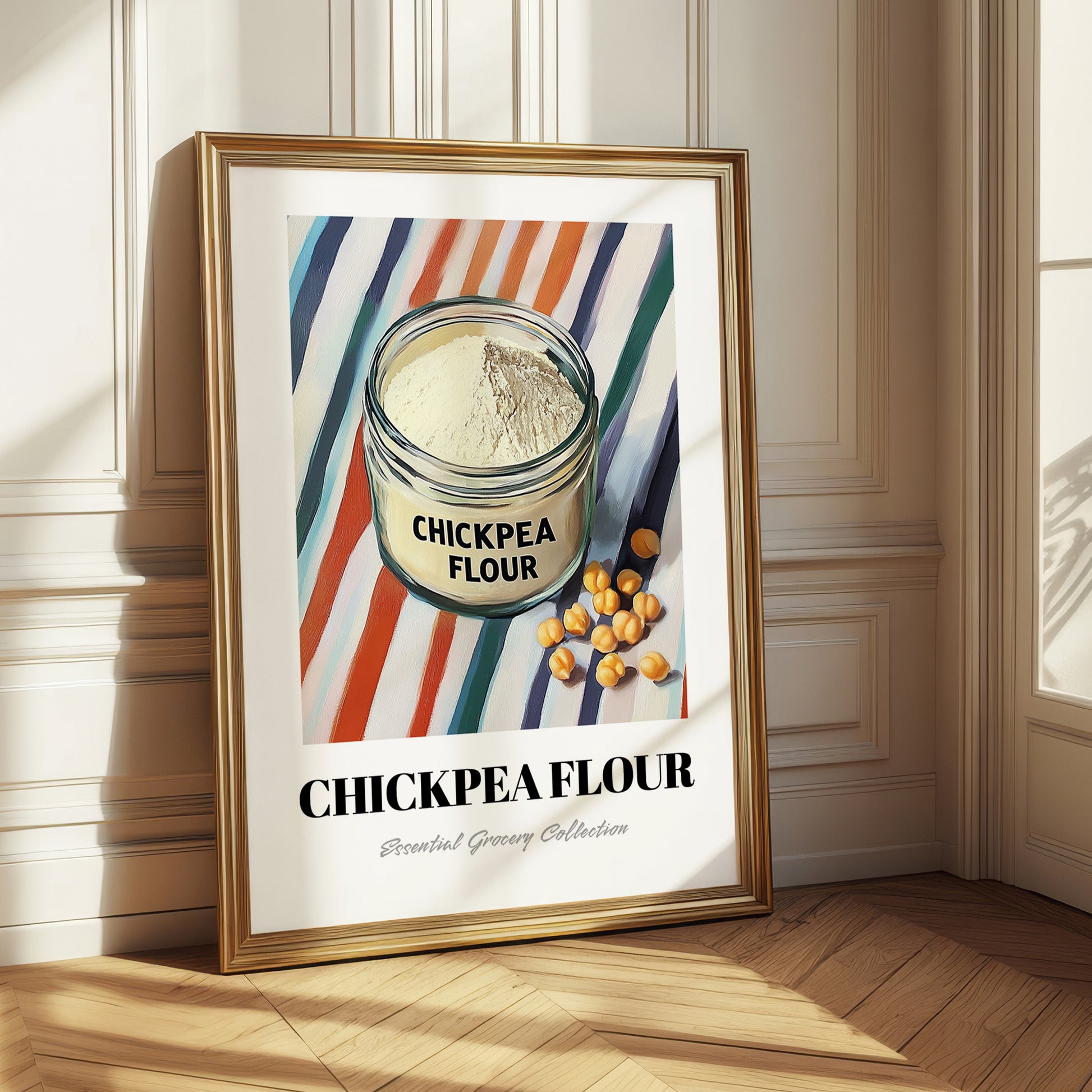 Chickpea Flour – on Striped Tablecloth, Dough Still Life