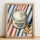 Chickpea Flour – on Striped Tablecloth, Dough Still Life, no-text version framed in wood