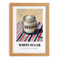 White Sugar – on Striped Tablecloth, Sweetener Still Life, set in oak frame