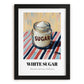 White Sugar – on Striped Tablecloth, Sweetener Still Life, in sleek black frame