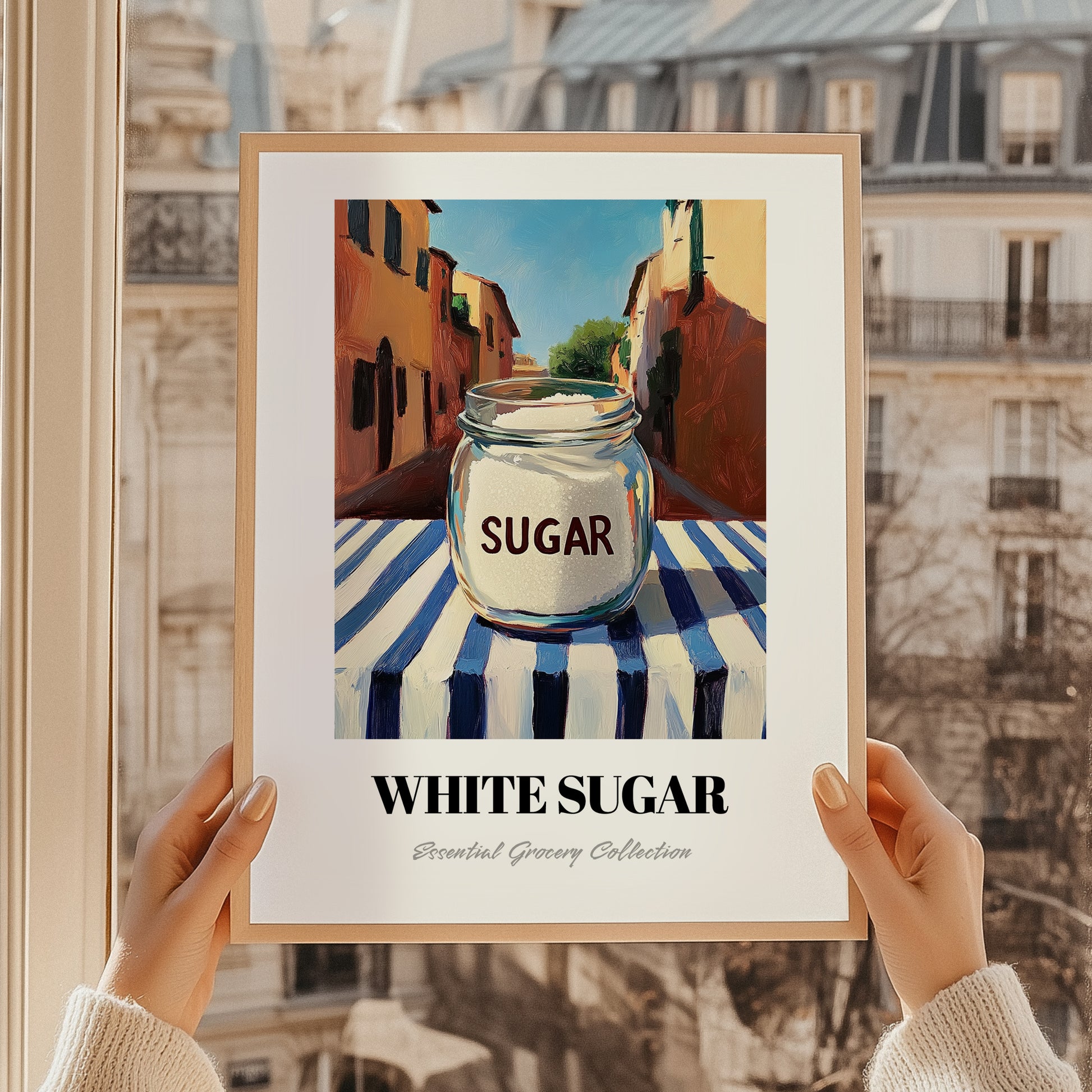 White Sugar – Italian Café on the Corner, Sweetener Poster, styled in a charming Paris street view