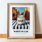 White Sugar – Italian Café on the Corner, Sweetener Poster, in wooden frame leaning on the floor