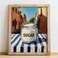 White Sugar – Italian Café on the Corner, Sweetener Poster, no-text version framed in wood