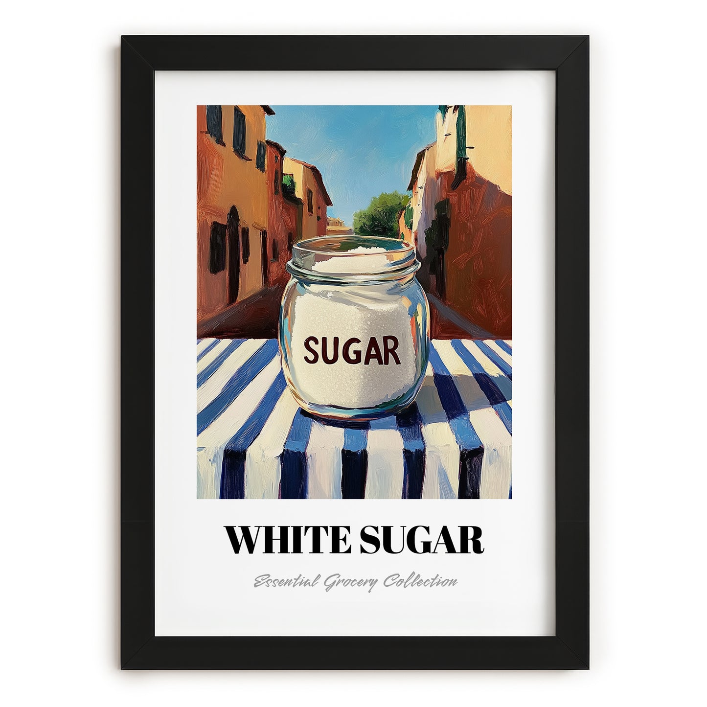 White Sugar – Italian Café on the Corner, Sweetener Poster, in sleek black frame
