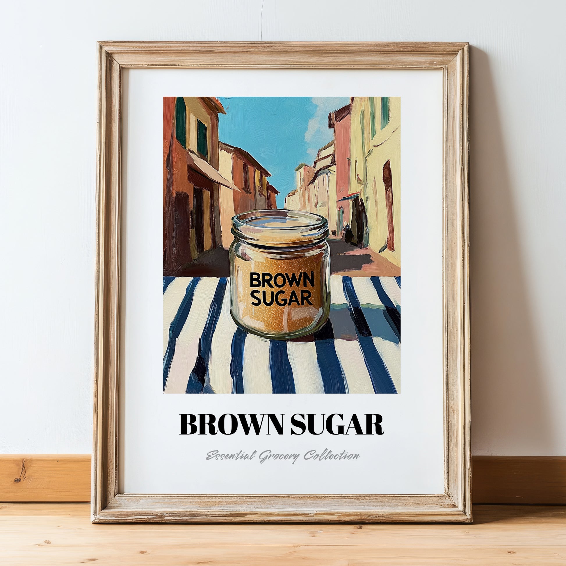Brown Sugar – Italian Café on the Corner, Sweetener Wall Decor, in wooden frame leaning on the floor