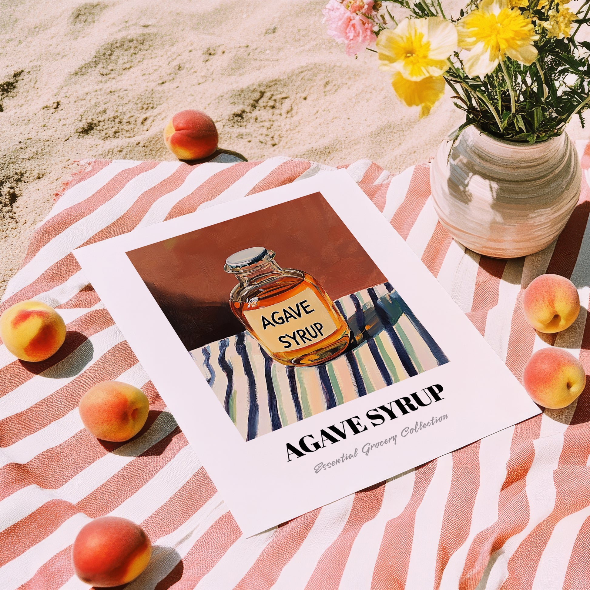 Agave Syrup – on Striped Tablecloth, Sweetener Painting, unframed on coastal sand