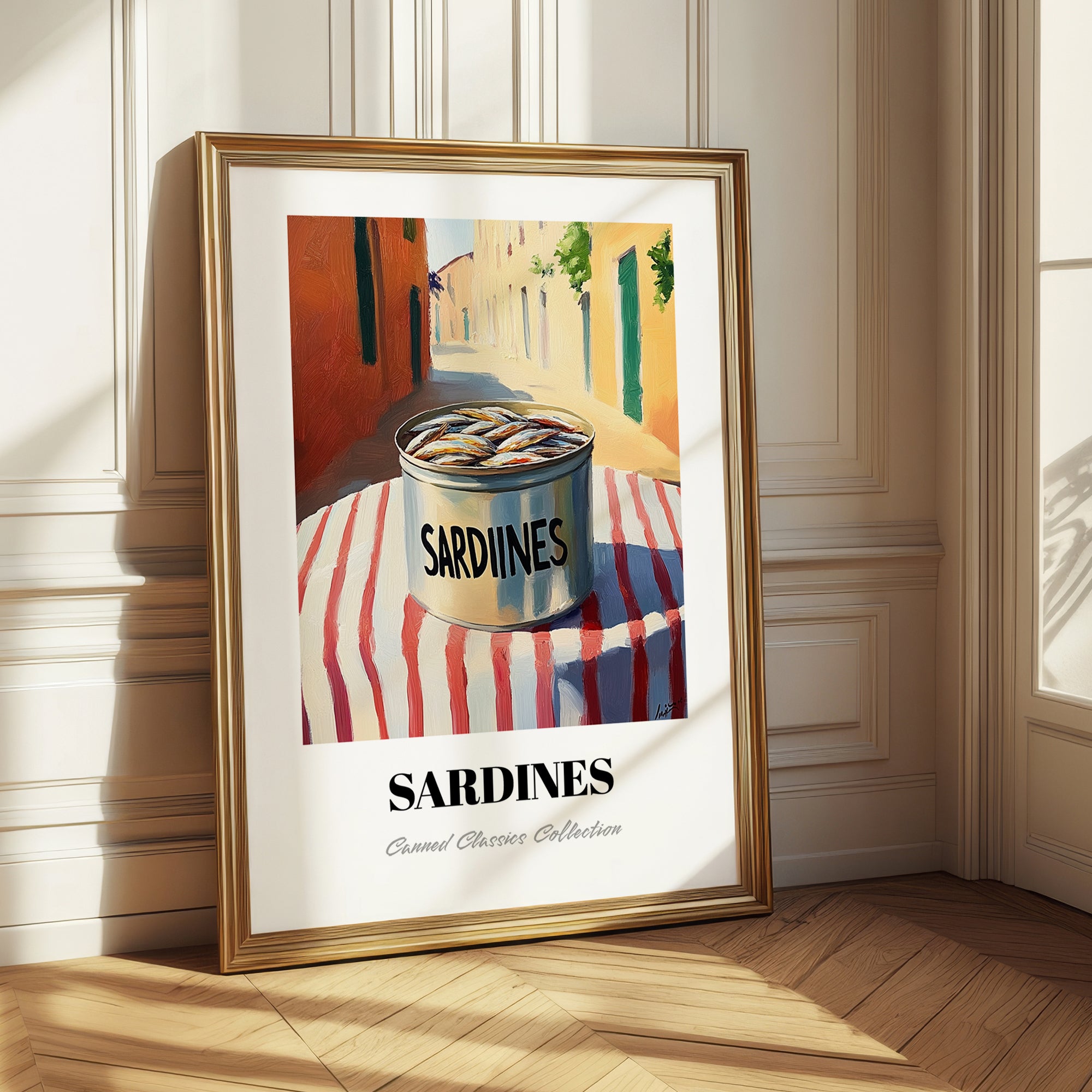 Sardines – Italian Outdoor Café Scene, Canned Food Illustration