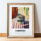 Sardines – Italian Outdoor Café Scene, Canned Food Illustration, in wooden frame leaning on the floor