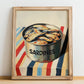 Sardines – on Striped Tablecloth, Canned Food Painting, no-text version framed in wood