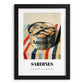 Sardines – on Striped Tablecloth, Canned Food Painting, in sleek black frame
