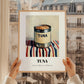 Tuna – on Striped Tablecloth, Canned Food Still Life, styled in a charming Paris street view