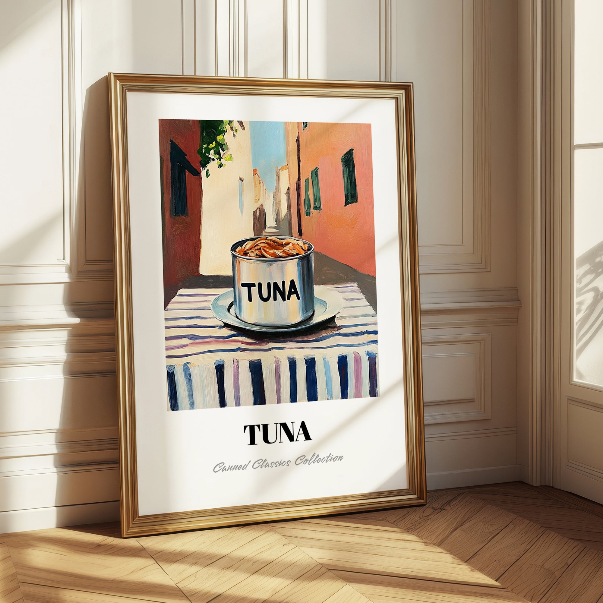 Tuna – Italian Street Café Scene, Canned Food Painting
