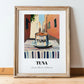 Tuna – Italian Street Café Scene, Canned Food Painting, in wooden frame leaning on the floor