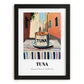 Tuna – Italian Street Café Scene, Canned Food Painting, in sleek black frame