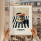 Salmon – on Striped Tablecloth, Canned Food Illustration, styled in a charming Paris street view