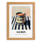 Salmon – on Striped Tablecloth, Canned Food Illustration, set in oak frame
