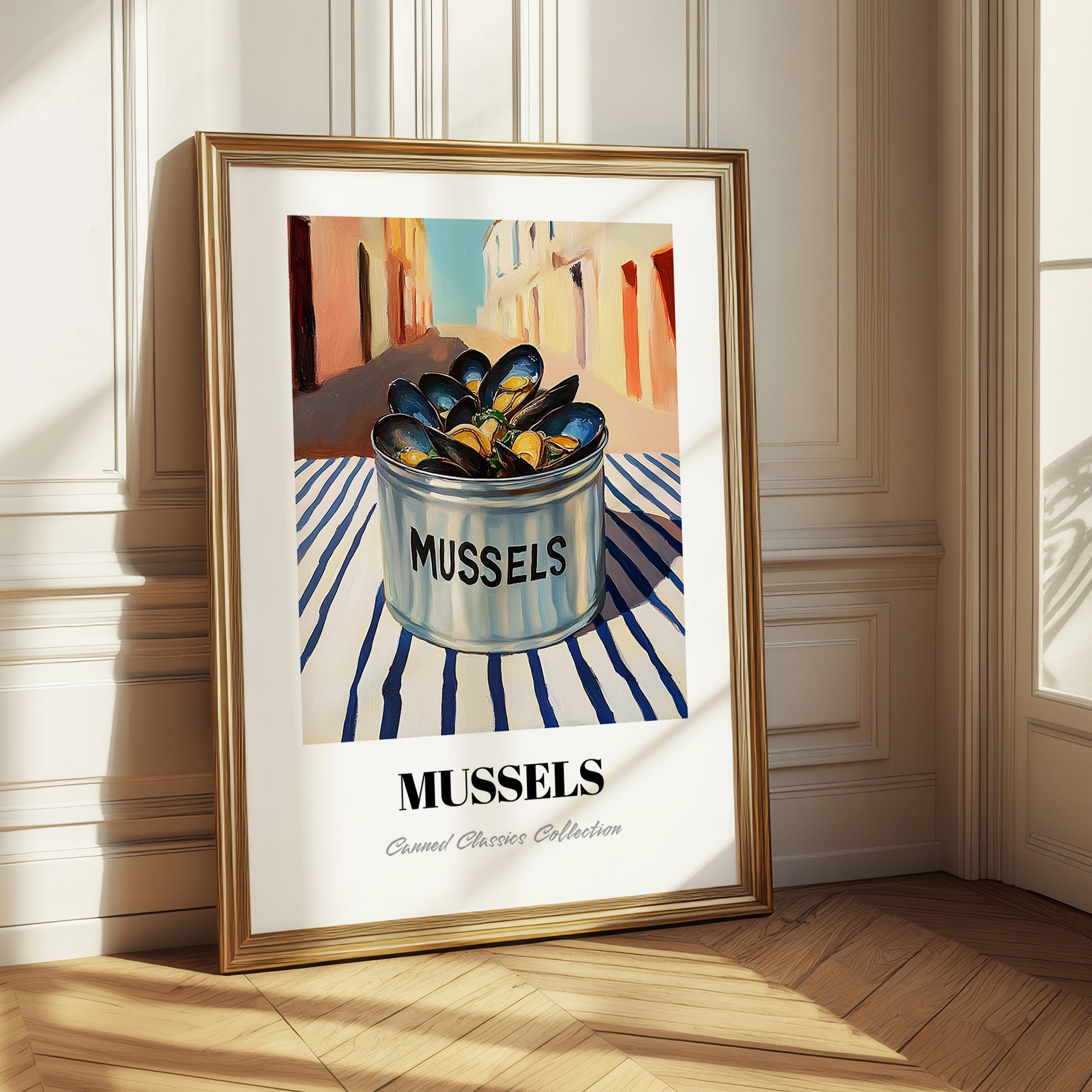 Mussels – Italian Outdoor Café Scene, Canned Food Wall Painting