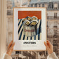 Oysters – on Striped Tablecloth, Canned Food Wall Illustration, styled in a charming Paris street view