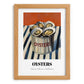 Oysters – on Striped Tablecloth, Canned Food Wall Illustration, set in oak frame