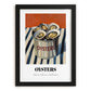 Oysters – on Striped Tablecloth, Canned Food Wall Illustration, in sleek black frame