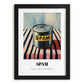 Spam – on Striped Tablecloth, Canned Food Painting, in sleek black frame
