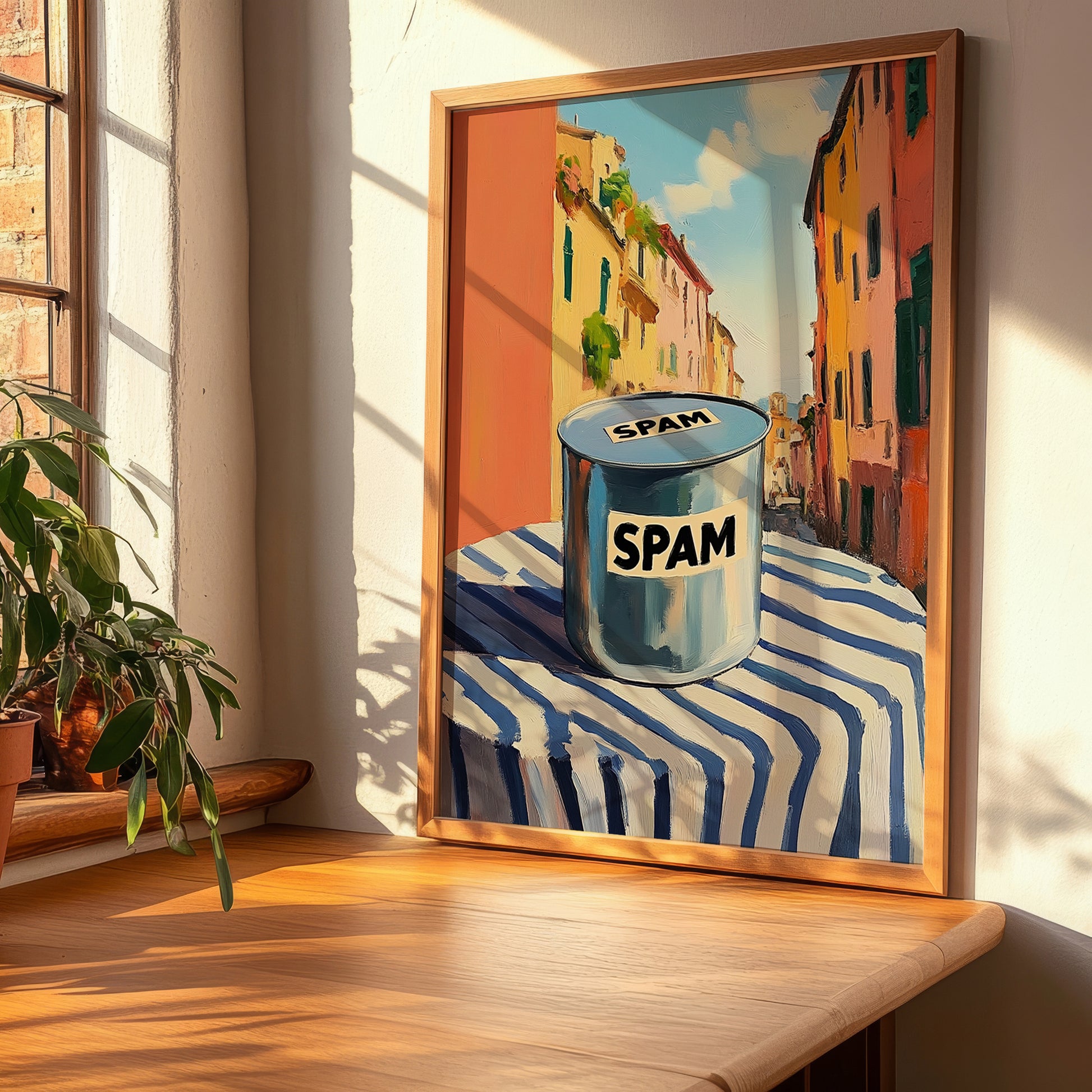 Spam – Italian Urban Café Scene, Canned Food Poster, clean layout with no caption